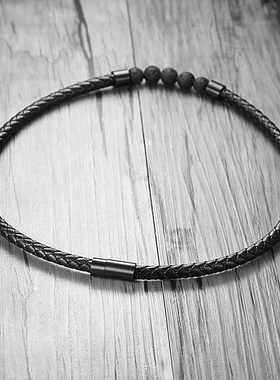 男士牛皮火山石朋克吸铁扣项链