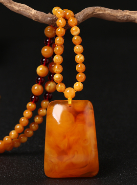 老蜜蜡吊坠毛衣链琥珀鸡油黄挂坠