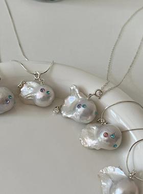 项链纯银双面可戴大巴鱼珍珠项链