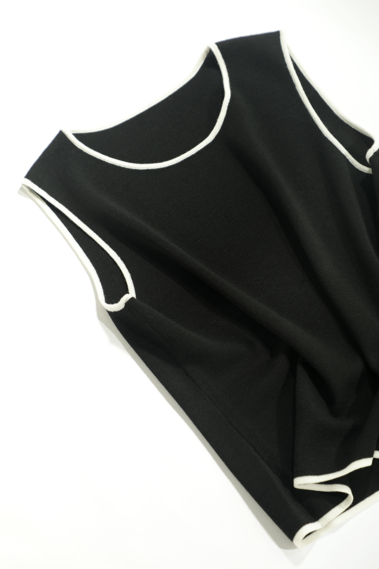 有帆-叠穿小物！日常通勤百搭绵羊毛拼色针织背心圆领无袖背心上 - 图1