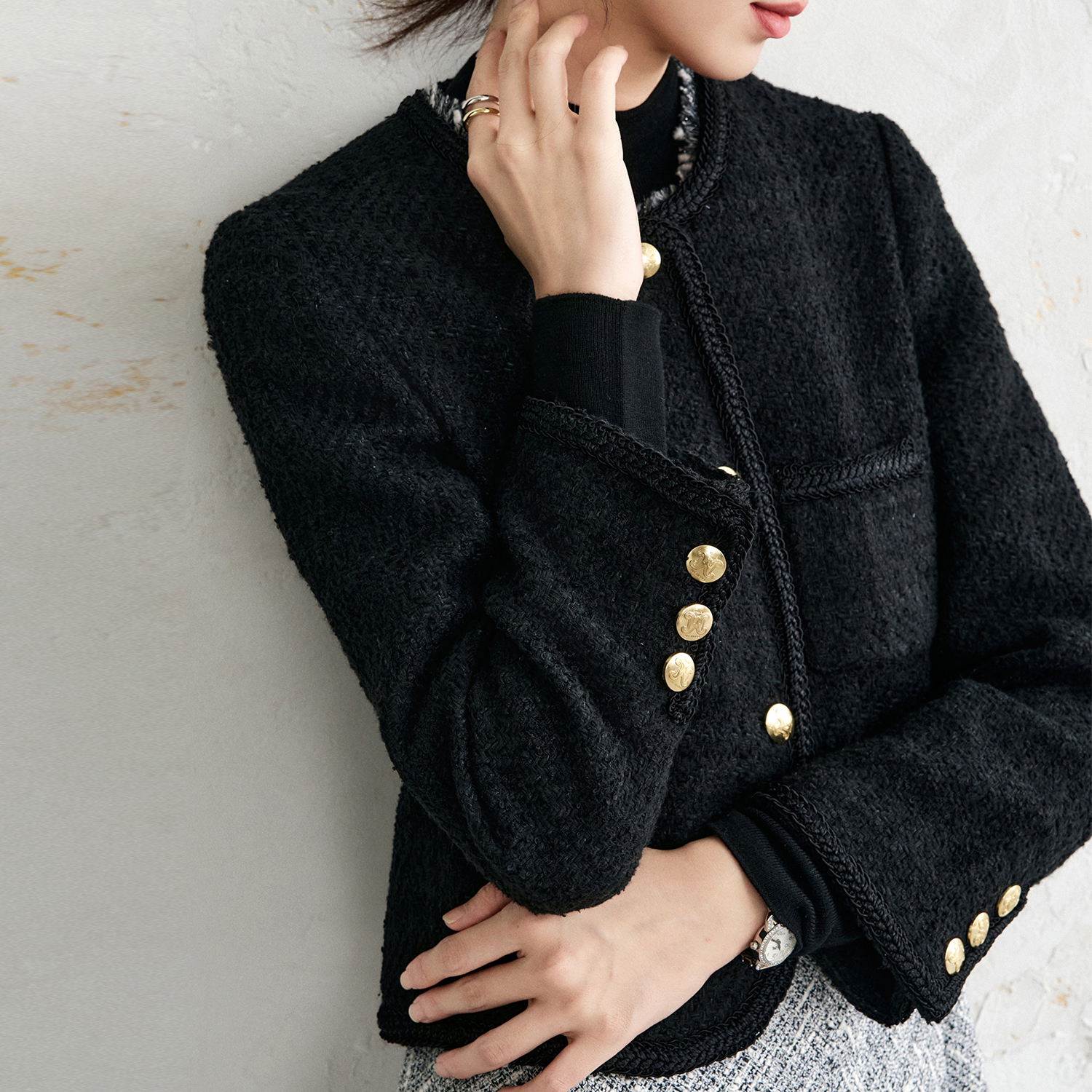 OFFIY-断货王CEL*NE同款 羊毛黑金小香风秋冬巨好看短外套25新款 - 图1