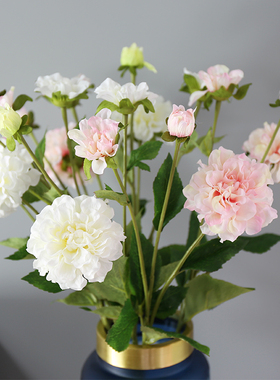三头山茶花仿真花芍药花假话 茶几餐厅摆设花艺 装饰花塑料花花束
