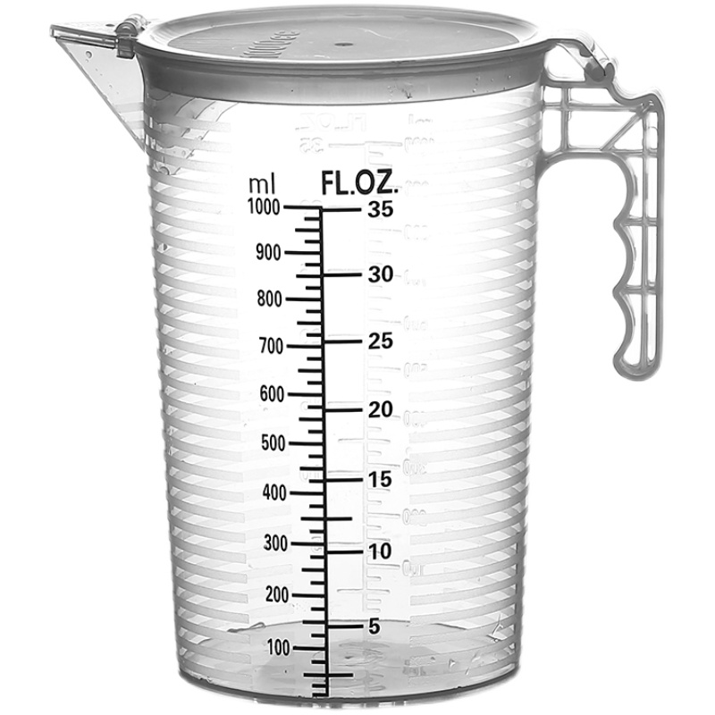 塑料量杯带刻度奶茶店专用带盖加厚耐高温量水杯烘焙工具透明量筒-图3