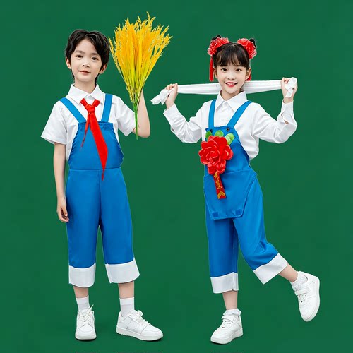 劳动最光荣舞蹈服儿童演出服背带裤合唱服稻田禾下乘凉梦表演服装 - 图1