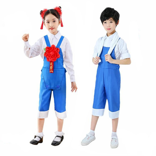 劳动最光荣舞蹈服儿童演出服背带裤合唱服稻田禾下乘凉梦表演服装 - 图2