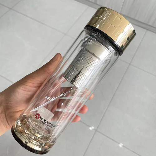 6022双层玻璃泡茶水杯子商务加厚水晶男士车载高档定制盖子可旋转 - 图3