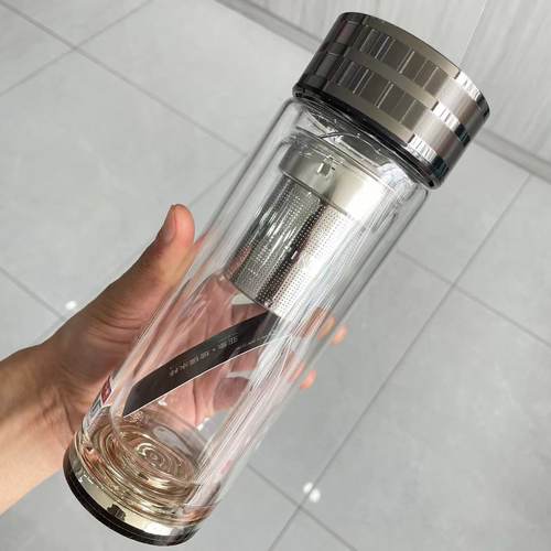 6022双层玻璃泡茶水杯子商务加厚水晶男士车载高档定制盖子可旋转 - 图0