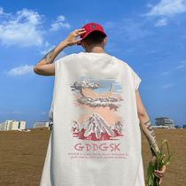 Fuji Mountain pure cotton sleeveless t-shirt male summer American comeback Shoulder Vest Sport Basketball Loose Waistcoat