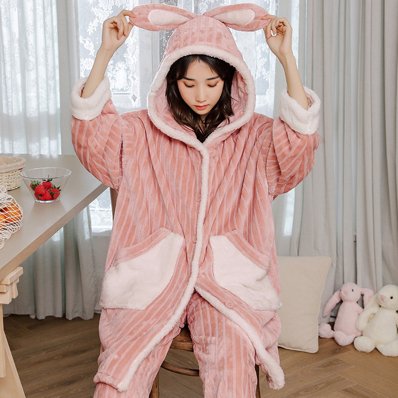 孕妇秋冬季月子服加绒珊瑚绒睡衣 喜韵母婴家居服套装