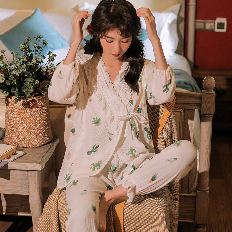 夏天纯棉纱布月子服孕妇7月份睡衣 喜韵母婴家居服套装