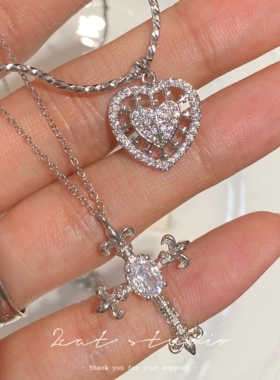 天然淡水珍珠爱心十字架多层链