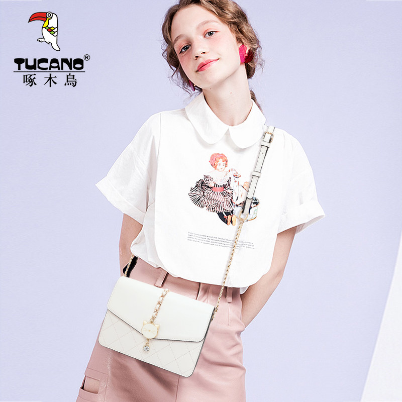 啄木鸟官方正品夏季白色2021链条包 啄木鸟优百女士包袋