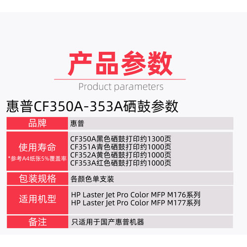 原装惠普130A硒鼓CF350A墨粉盒M176n 177fw 1025nw  CE310A 126a - 图1