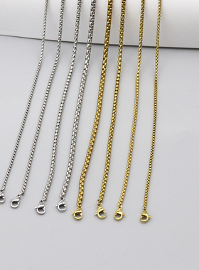 男士钛钢方珍珠链条项链镀18k金色配链无吊坠毛衣链简约锁骨链女