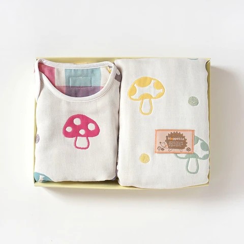 Hoppetta日本好陪他六层纱布蘑菇睡袋婴儿盖被好眠礼盒装满月送礼 - 图2