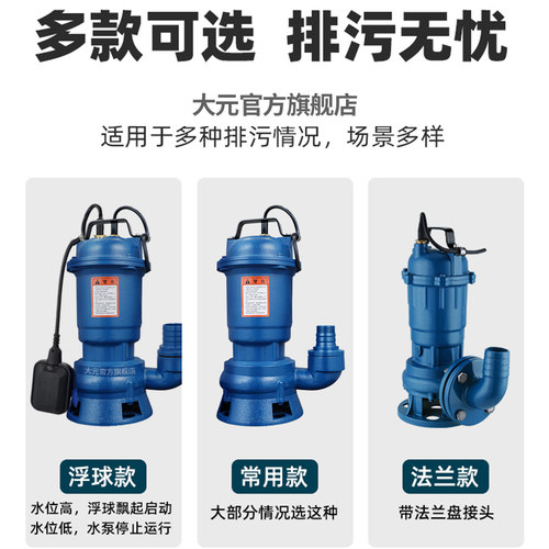 大元污水泵220V潜水排污泵地下室污水抽粪泵养殖场家用泥浆水WQD - 图0