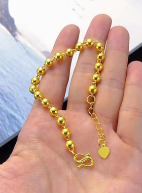 新时尚猫眼珠手链越南沙金光珠圆珠链女士仿真金黄铜镀金久不掉色