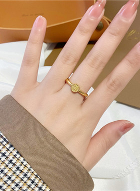 福字镀金开口可调节久不掉色戒指