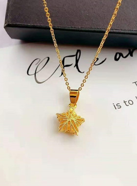 沙金幸运星皇冠五角星小爱心项链时尚星星吊坠仿真黄金镀金饰品女