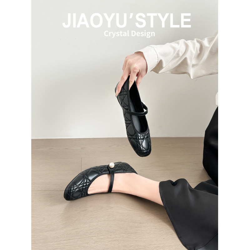 真皮~骄屿小香风黑色菱格玛丽珍鞋女2026春季新款蝴蝶结浅口单鞋,淘宝优惠券,粉丝福利购,淘宝优惠卷