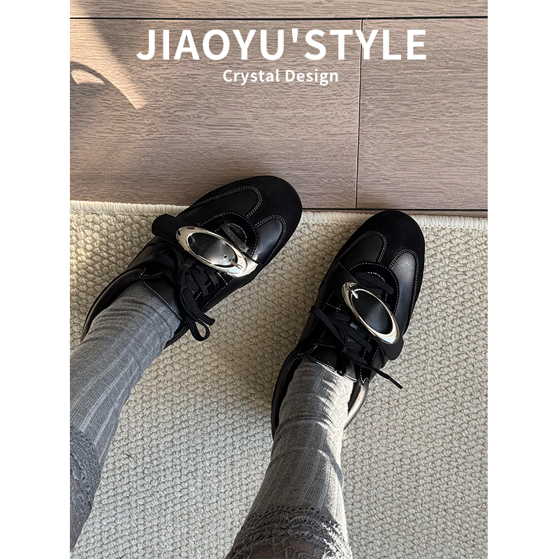 真皮~骄屿复古金属扣内增高德训鞋女新款系带单鞋运动休闲阿甘鞋,淘宝优惠券,粉丝福利购,淘宝优惠卷