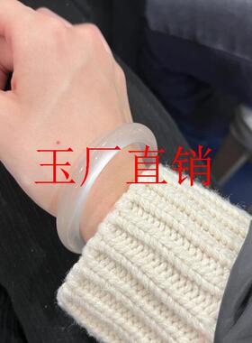 白月光玉髓手镯少女感古风国风荔枝冻新中式玛瑙镯子冰种圆条玉镯