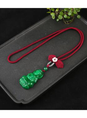 原创干青玉石观音吊坠新款春秋项链民族风长版挂件气质女款毛衣炼