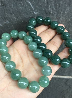 缅甸翡翠色散珠冰糯种油青玉珠冰透水润饱满玉石圆珠子手链男女款