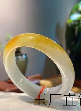 精选缅甸翡翠手镯黄翡玉镯子手镯正圈玉石鸡油黄冰种平安镯送礼