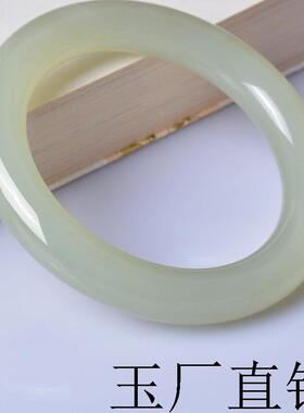 青海料和田玉晴水手镯青白玉女款湖水绿冰底百搭显气质胖圆条镯子