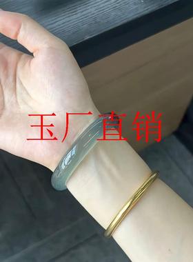 库里蓝高冰种玉髓玛瑙手镯马料正圈晴水玉镯远山黛精选首饰品送礼