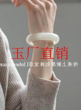 新疆和田玉手镯白月光手镯圆条玉石冰透白玉高级感时尚百搭女款镯