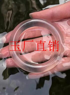 高端独龙玉胖圆条翡翠色玻璃冰种手镯高品质玉镯子白冰白月光手镯