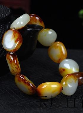 新疆精选和田玉籽料手链原石原皮手串男女同款红皮羊脂籽玉送礼