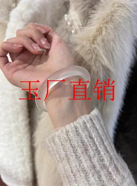 冰透白月光玉髓手镯高冰种荔枝冻玛瑙圆条国风玉镯高级时尚百搭款
