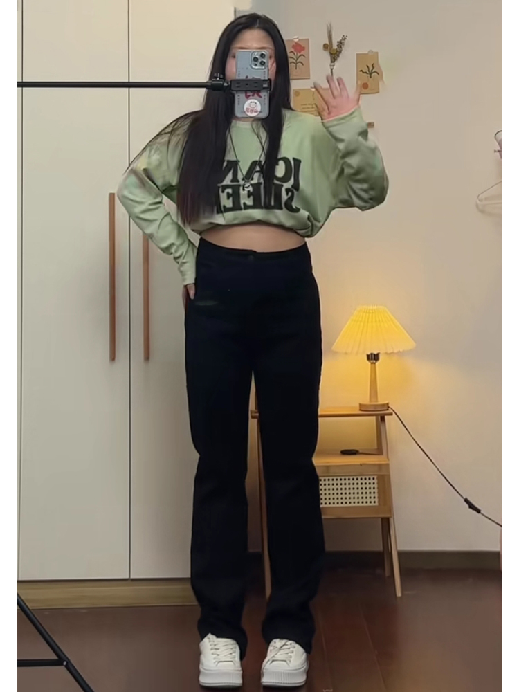 高腰直筒牛仔裤女2023年秋冬新款梨形身材大码胖mm修身显瘦堆堆裤 - 图2