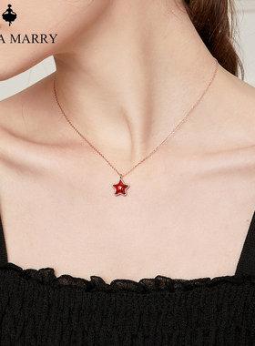 925纯银五角星红玛瑙耳钉项链女