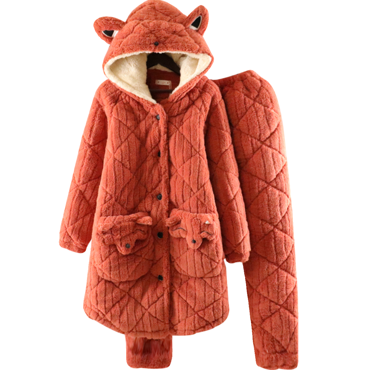 睡衣女冬季三层加厚夹棉法兰绒中长款连帽保暖纯色甜美家居服套装,淘宝优惠券,粉丝福利购,淘宝优惠卷