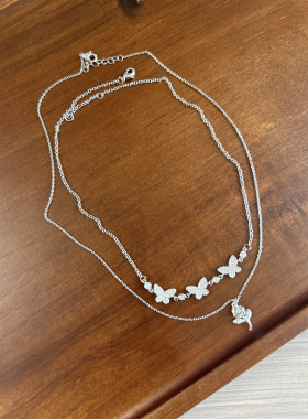 双层叠戴蝴蝶玫瑰项链bm风同款 女新款轻奢百搭配饰 BM平替