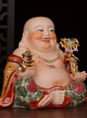 手工彩绘客厅大肚弥勒佛陶瓷镇宅