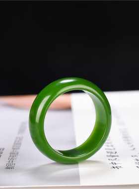 和田碧玉菠菜绿和田玉老坑种碧玉戒指玉扳指玉石平安环男女款玉戒