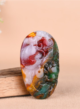 彩玉天然籽料金丝连年有余手把件