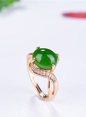 天然和田碧玉扭转戒指925纯银