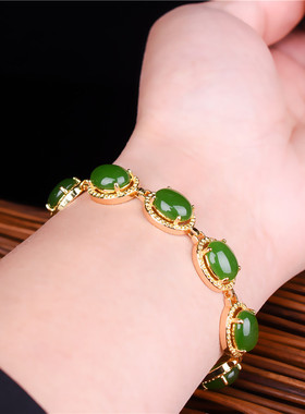 天然和田碧玉手链镶嵌玉手串手环