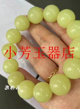 捡漏精品新疆和田玉黄口料满色圆珠单圈佛珠男女同款手串饰品送礼