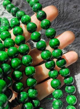 缅甸老坑祖母绿圆珠手链干青铁龙生多圈手串阳辣绿色转念珠玉手串