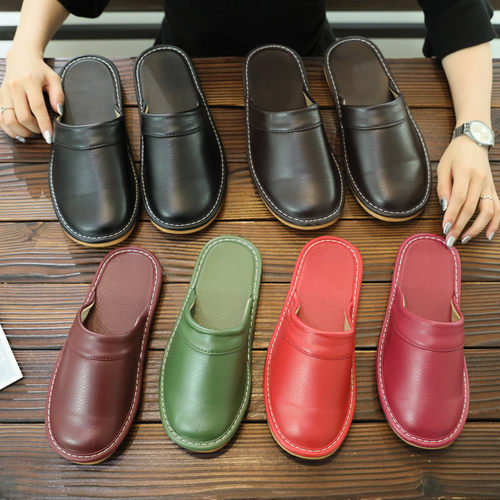 春秋家居皮拖鞋女情侣家居室内防滑地板家用软底四季包头凉拖鞋 - 图0