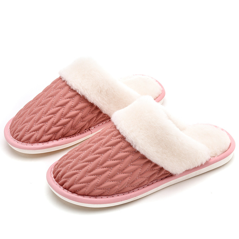 居家秋冬季室内保暖男女情侣加厚毛毛绒皮面防水防滑月子棉拖鞋女,淘宝优惠券,粉丝福利购,淘宝优惠卷