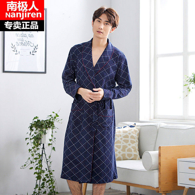男士春秋季纯棉长袖宽松加大码睡袍 达尔爽睡袍/浴袍
