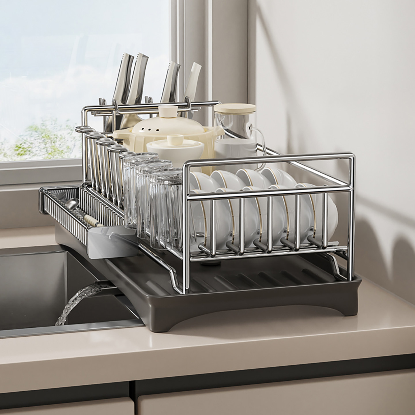 厨伴碗碟收纳架沥水碗架厨房置物架不锈钢碗筷放碗盘收纳架沥水篮,淘宝优惠券,粉丝福利购,淘宝优惠卷